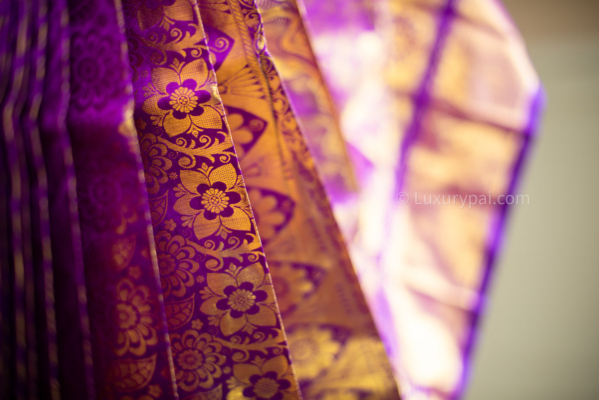 Exquisite Vadamalli Poo Purple Kanchipuram Pure Pattu (Silk) Handloom Kai Korvai Bridal Wedding Saree