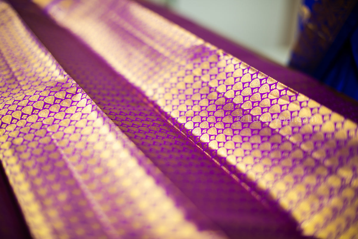 Exquisite Vadamalli Poo Purple Kanchipuram Pure Pattu (Silk) Handloom Kai Korvai Bridal Wedding Saree