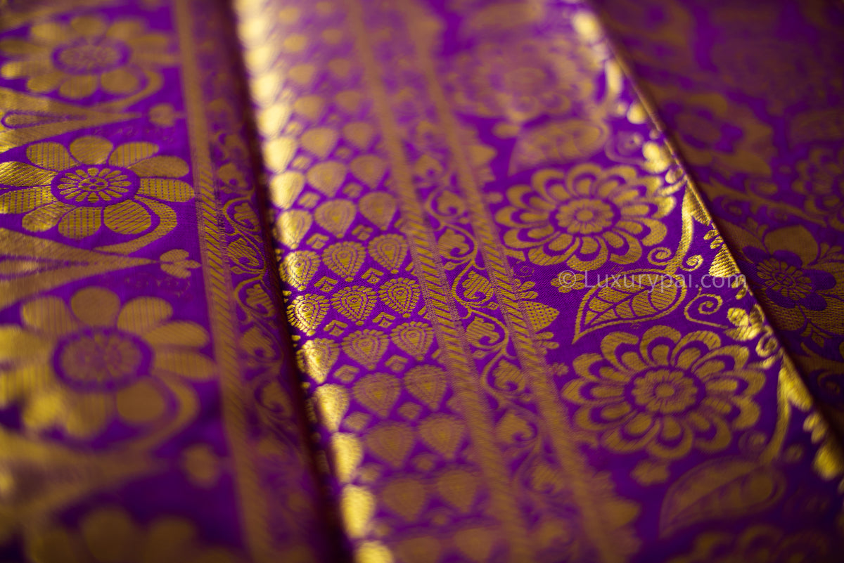 Exquisite Vadamalli Poo Purple Kanchipuram Pure Pattu (Silk) Handloom Kai Korvai Bridal Wedding Saree