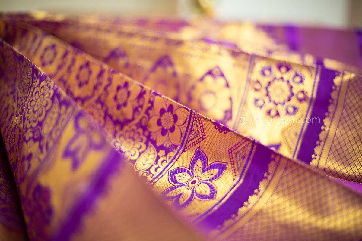 Exquisite Vadamalli Poo Purple Kanchipuram Pure Pattu (Silk) Handloom Kai Korvai Bridal Wedding Saree