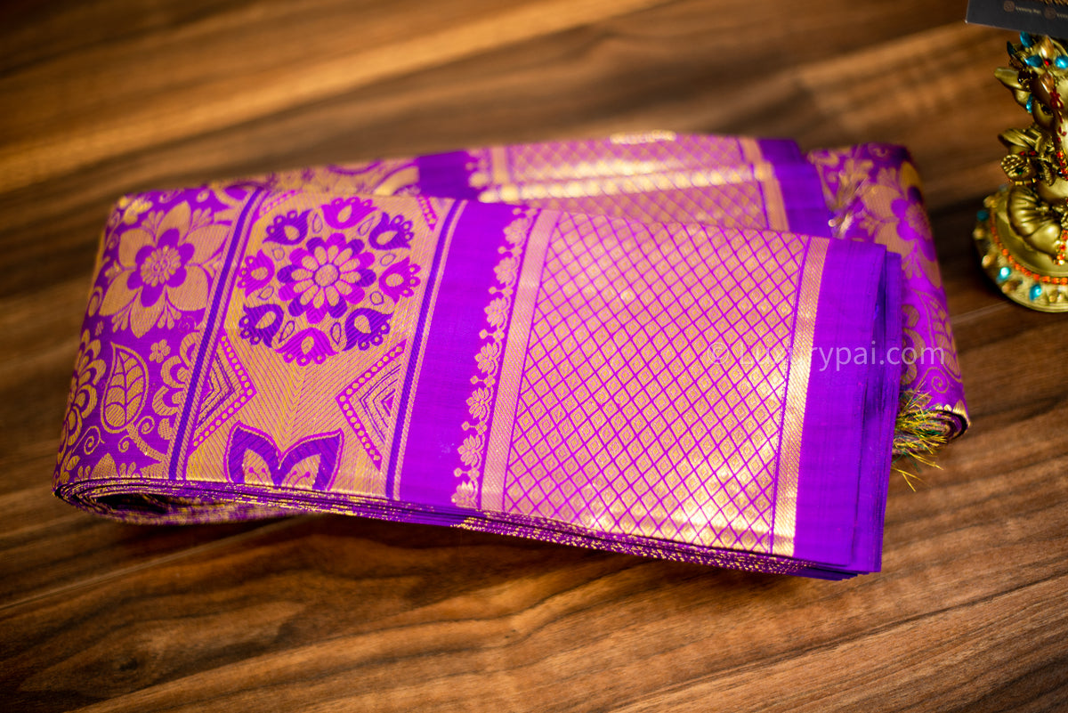 Exquisite Vadamalli Poo Purple Kanchipuram Pure Pattu (Silk) Handloom Kai Korvai Bridal Wedding Saree