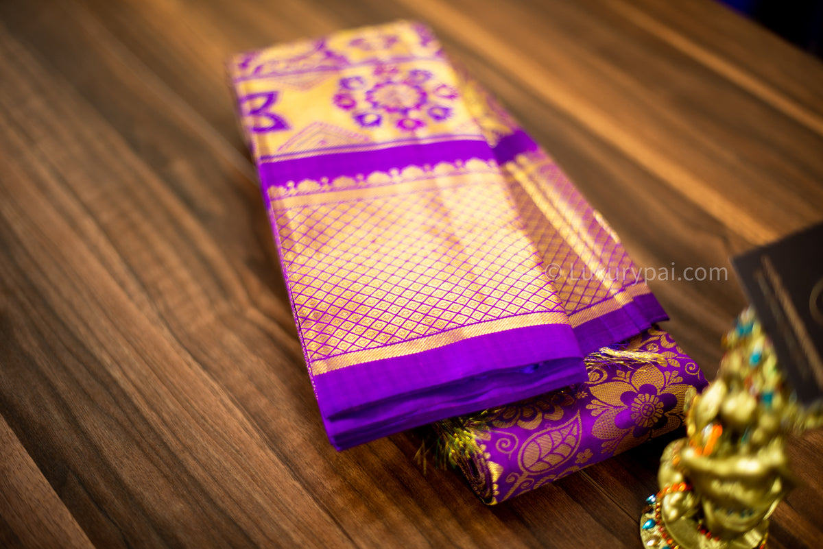 Exquisite Vadamalli Poo Purple Kanchipuram Pure Pattu (Silk) Handloom Kai Korvai Bridal Wedding Saree