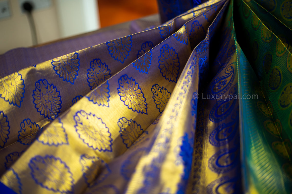 Elegant Parrot Green Kanchipuram Pure Silk Handloom Bridal Wedding Saree