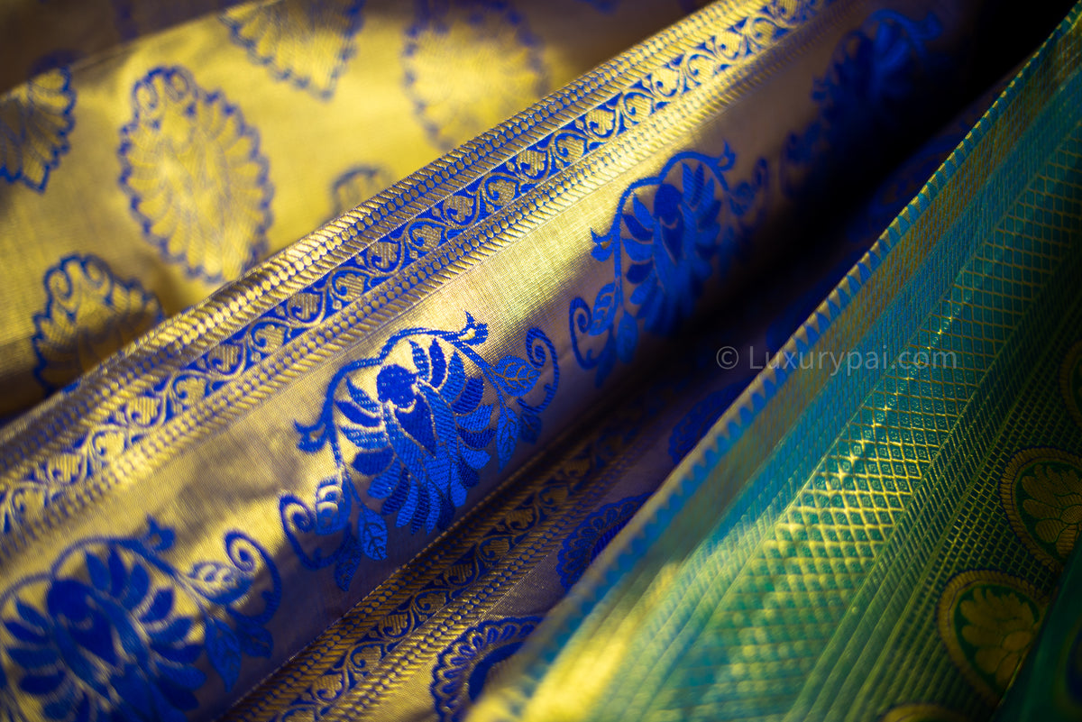 Elegant Parrot Green Kanchipuram Pure Pattu (Silk) Handloom Kai Korvai Bridal Wedding Saree