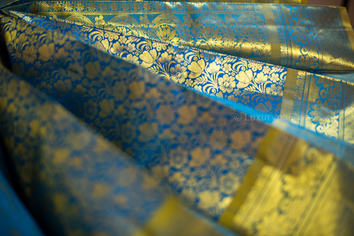 Gorgeous Ramar Blue Kanchipuram Pure Pattu (Silk) Handloom Kai Korvai Bridal Wedding Saree