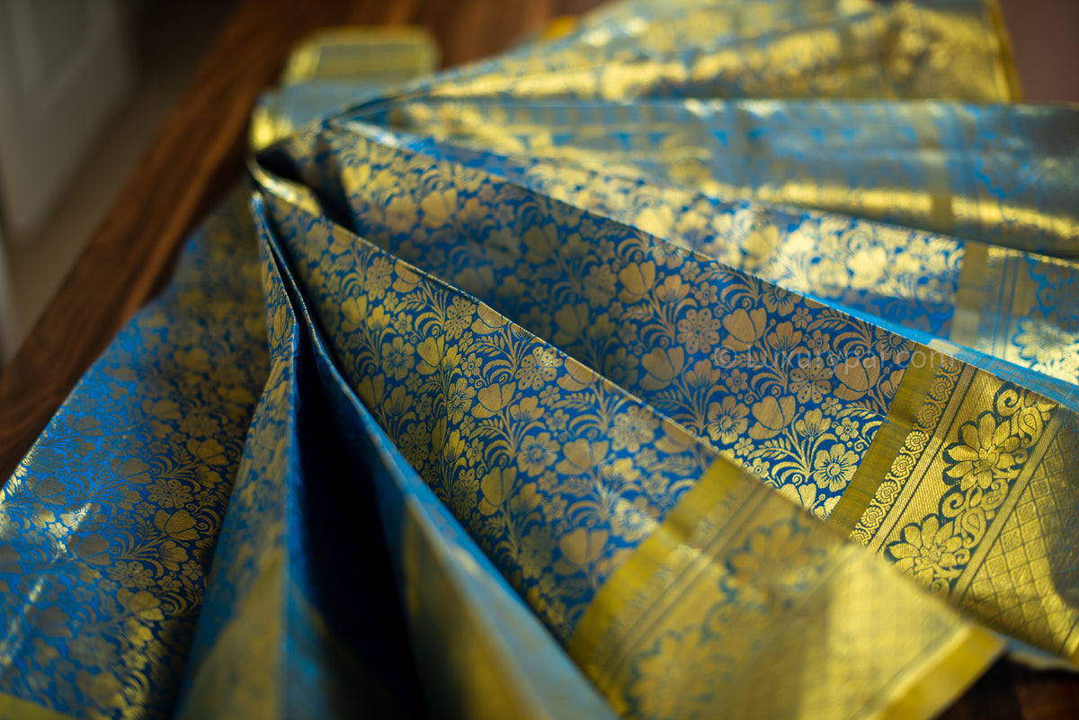 Gorgeous Ramar Blue Kanchipuram Pure Pattu (Silk) Handloom Kai Korvai Bridal Wedding Saree