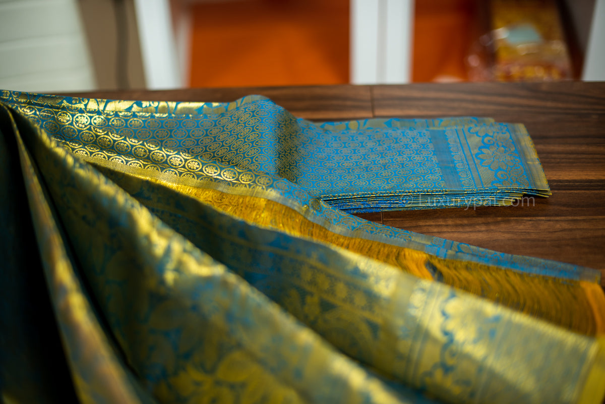 Gorgeous Ramar Blue Kanchipuram Pure Pattu (Silk) Handloom Kai Korvai Bridal Wedding Saree