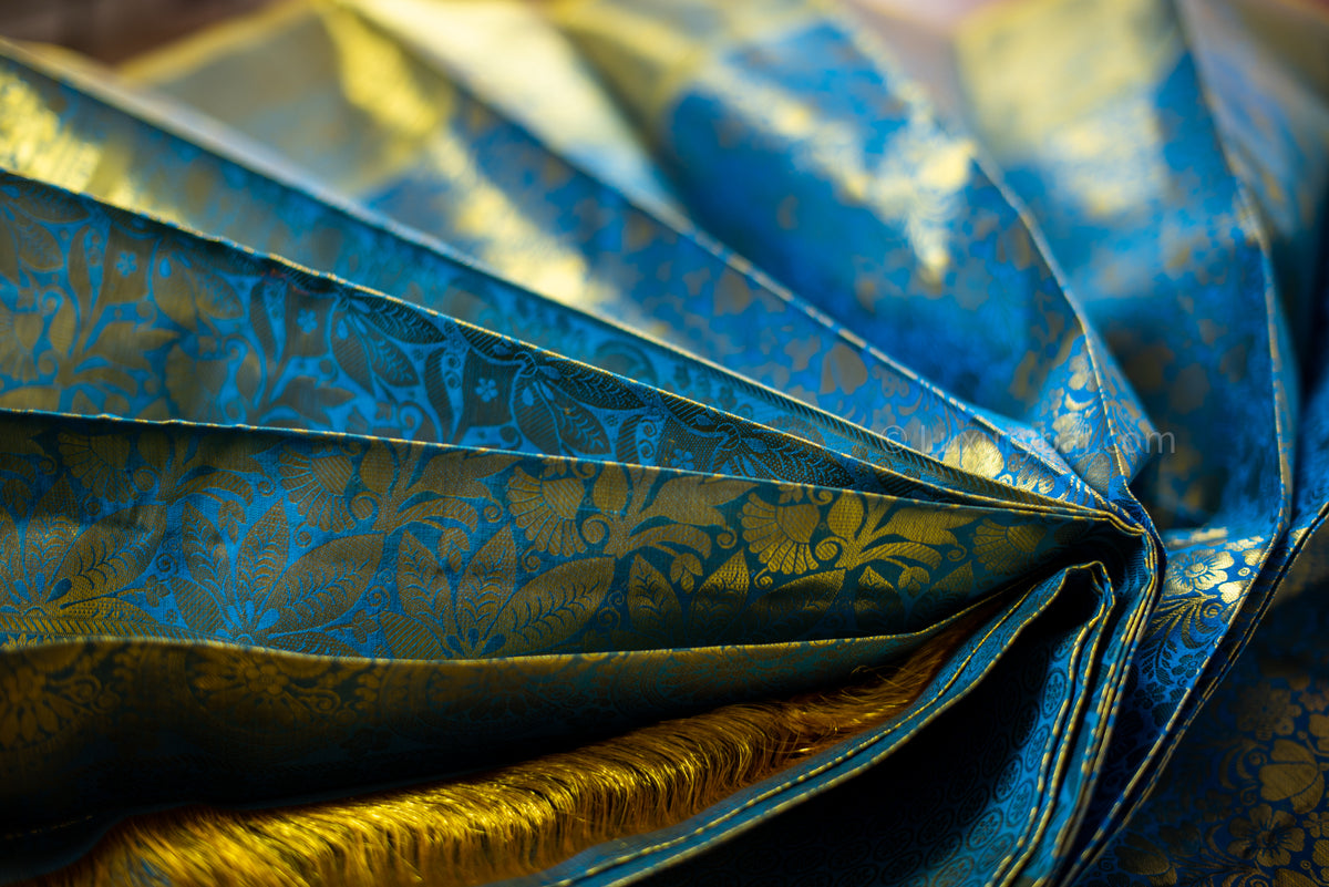 Gorgeous Ramar Blue Kanchipuram Pure Pattu (Silk) Handloom Kai Korvai Bridal Wedding Saree