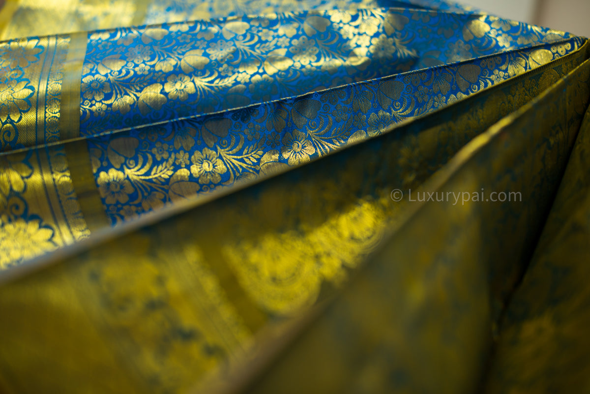 Gorgeous Ramar Blue Kanchipuram Pure Pattu (Silk) Handloom Kai Korvai Bridal Wedding Saree