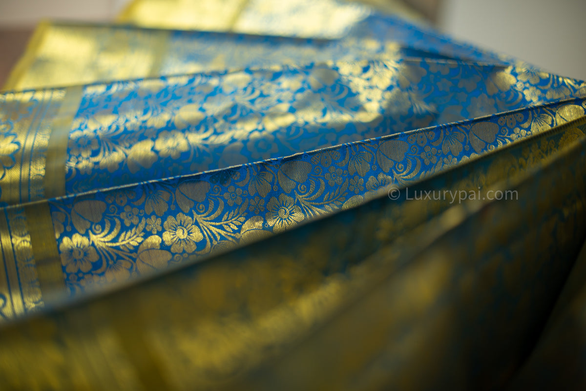 Gorgeous Ramar Blue Kanchipuram Pure Pattu (Silk) Handloom Kai Korvai Bridal Wedding Saree