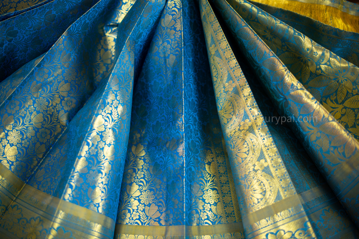 Gorgeous Ramar Blue Kanchipuram Pure Pattu (Silk) Handloom Kai Korvai Bridal Wedding Saree