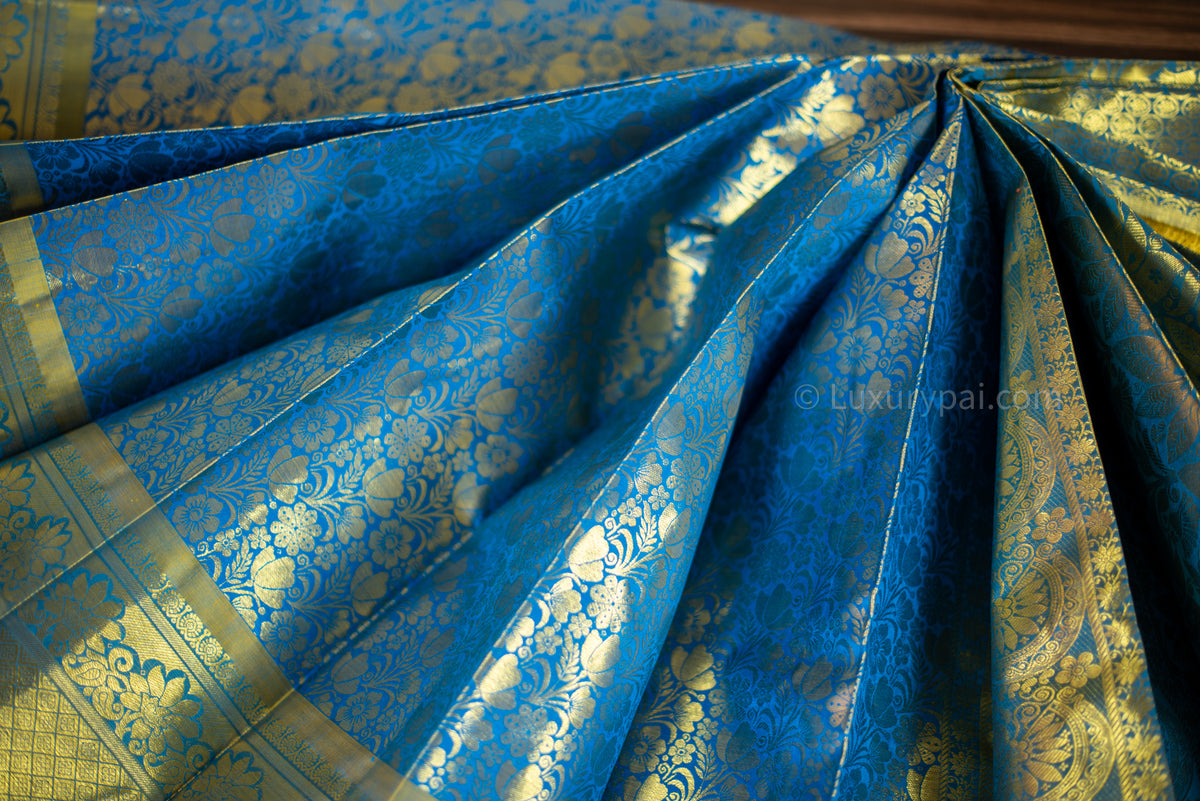 Gorgeous Ramar Blue Kanchipuram Pure Pattu (Silk) Handloom Kai Korvai Bridal Wedding Saree