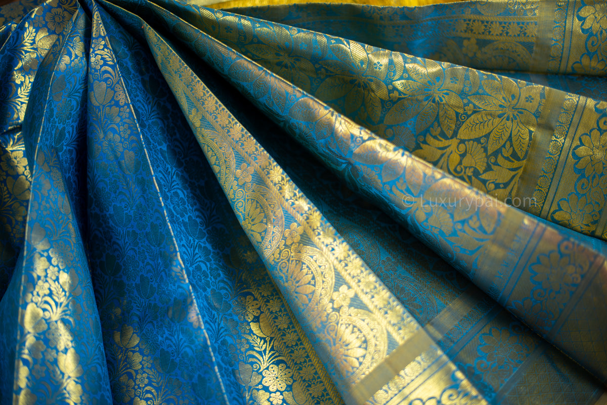 Gorgeous Ramar Blue Kanchipuram Pure Pattu (Silk) Handloom Kai Korvai Bridal Wedding Saree