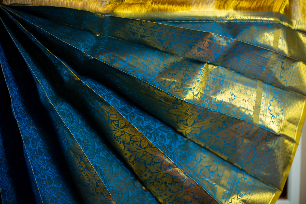 Gorgeous Ramar Blue Kanchipuram Pure Pattu (Silk) Handloom Kai Korvai Bridal Wedding Saree