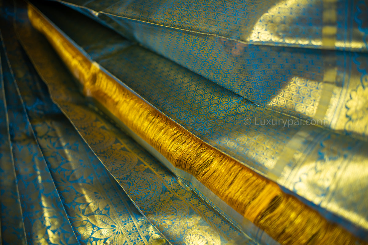 Gorgeous Ramar Blue Kanchipuram Pure Pattu (Silk) Handloom Kai Korvai Bridal Wedding Saree