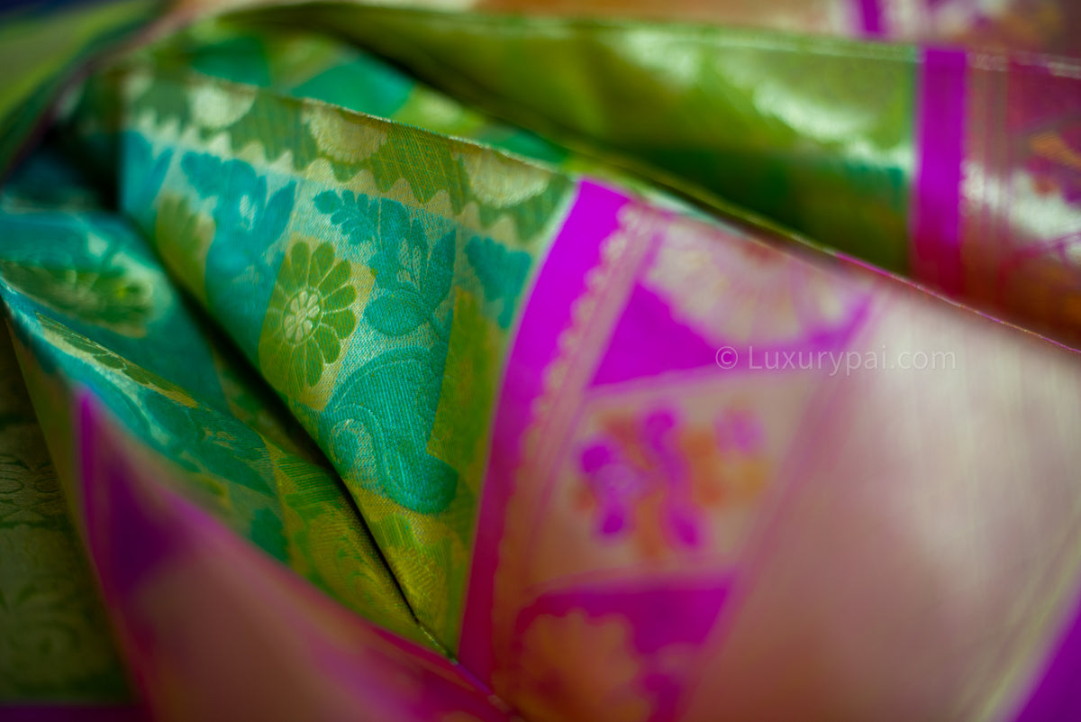 Gorgeous Parrot & Leaf Green Kanchipuram Pure Pattu (Silk) Handloom Kai Korvai Bridal Wedding Saree