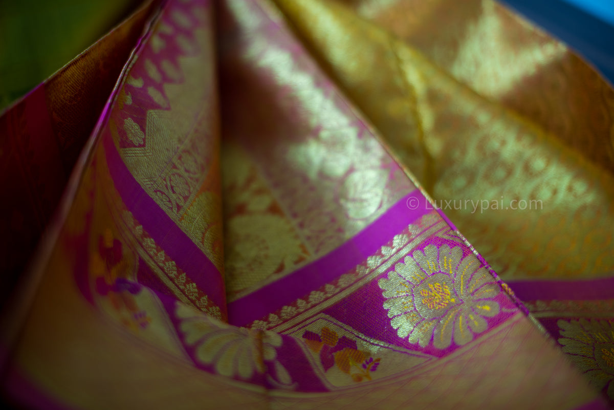 Gorgeous Parrot & Leaf Green Kanchipuram Pure Pattu (Silk) Handloom Kai Korvai Bridal Wedding Saree