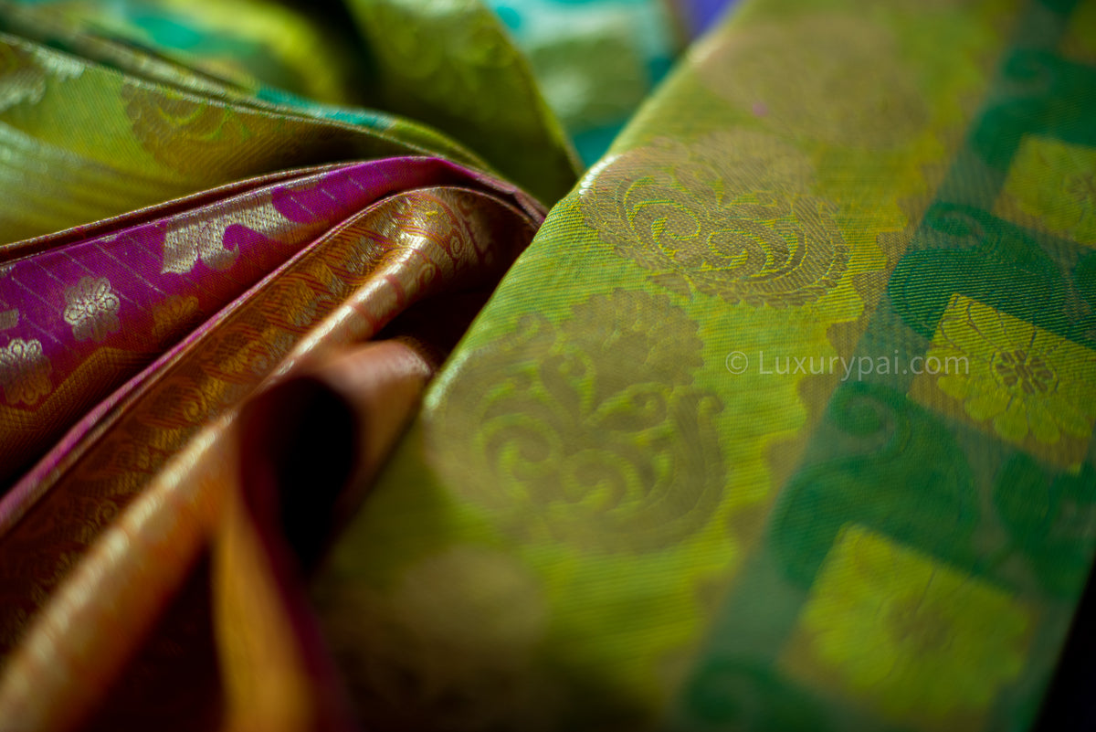 Gorgeous Parrot & Leaf Green Kanchipuram Pure Pattu (Silk) Handloom Kai Korvai Bridal Wedding Saree