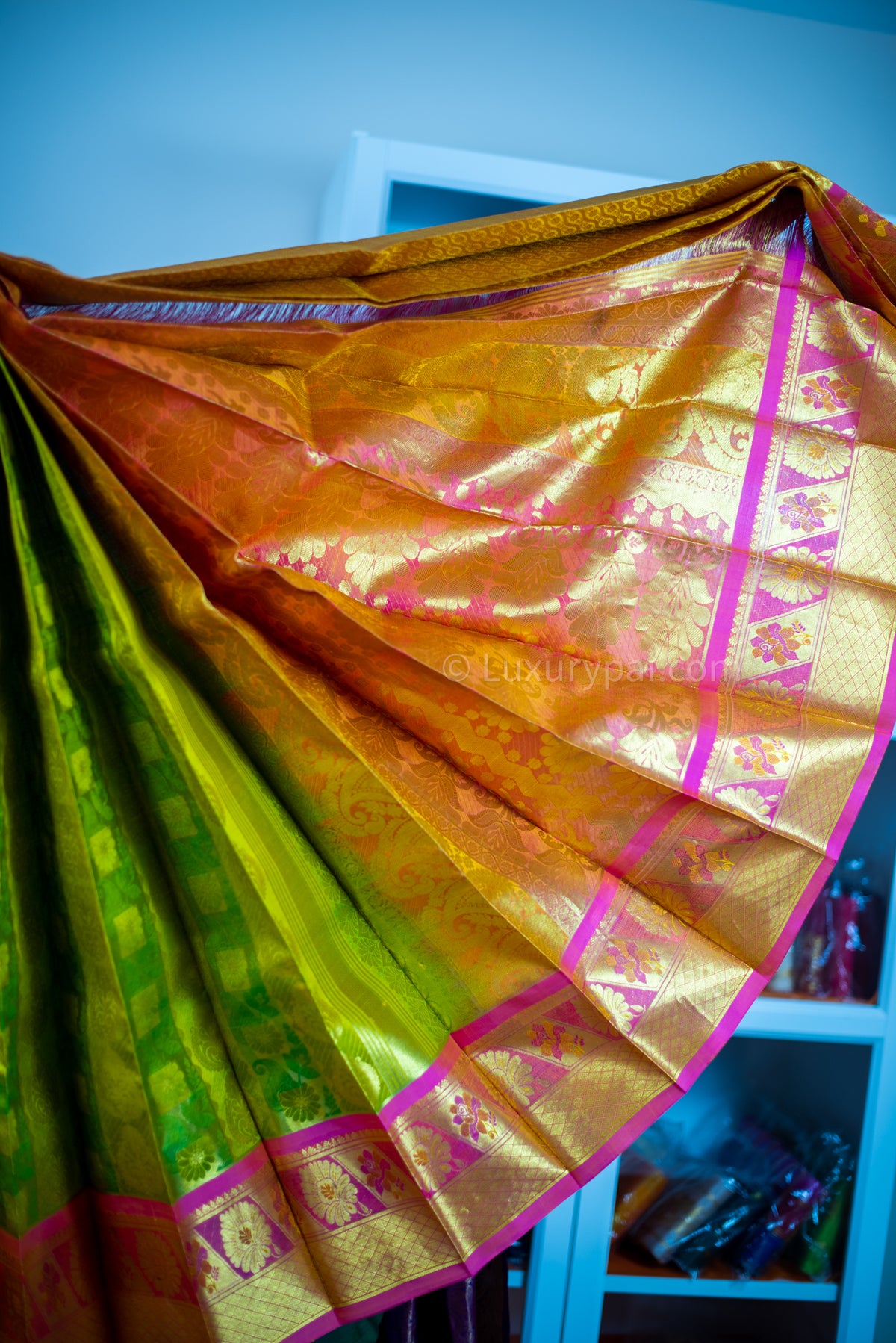 Gorgeous Parrot & Leaf Green Kanchipuram Pure Pattu (Silk) Handloom Kai Korvai Bridal Wedding Saree