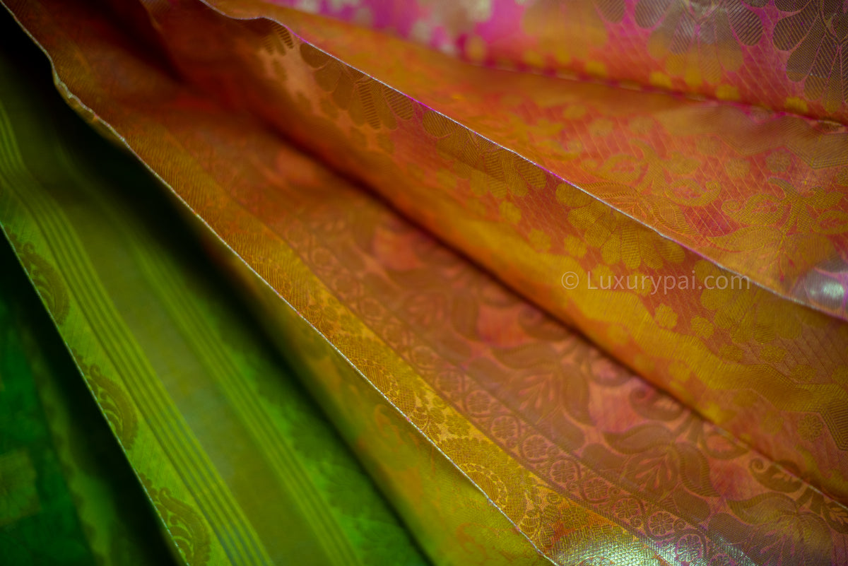 Gorgeous Parrot & Leaf Green Kanchipuram Pure Pattu (Silk) Handloom Kai Korvai Bridal Wedding Saree