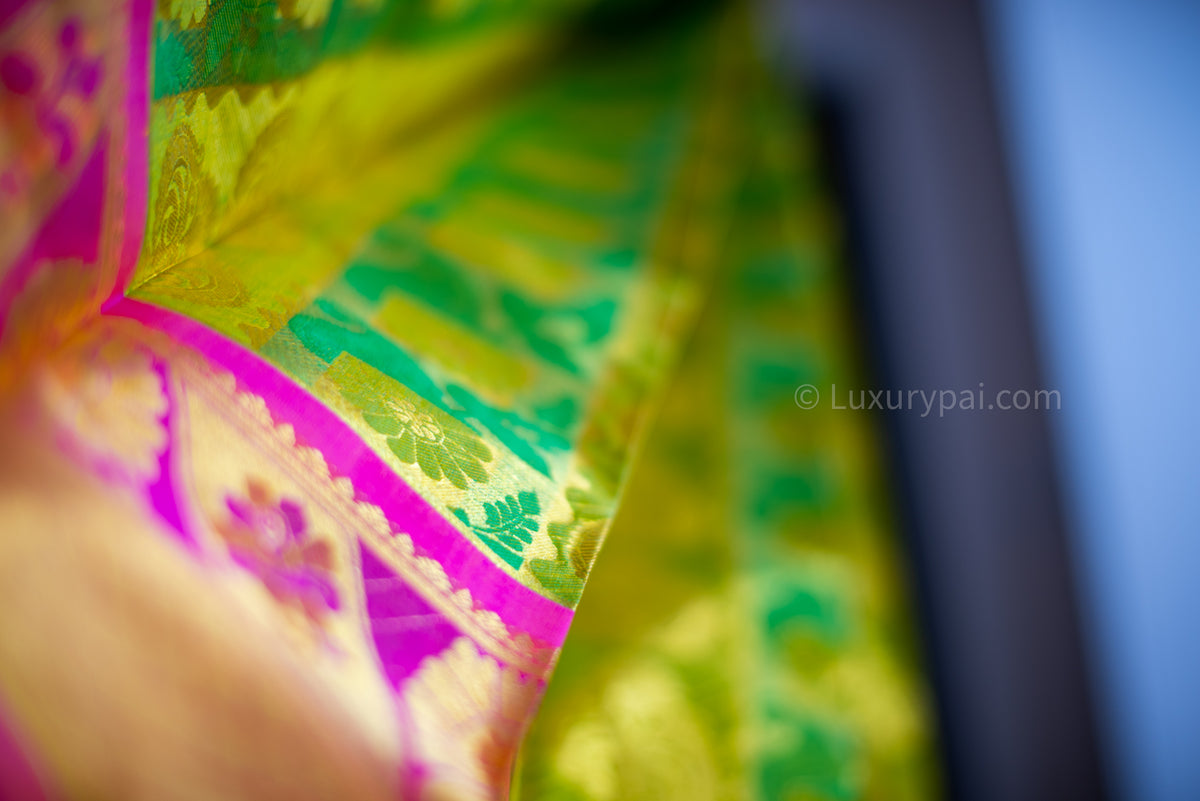 Gorgeous Parrot & Leaf Green Kanchipuram Pure Pattu (Silk) Handloom Kai Korvai Bridal Wedding Saree