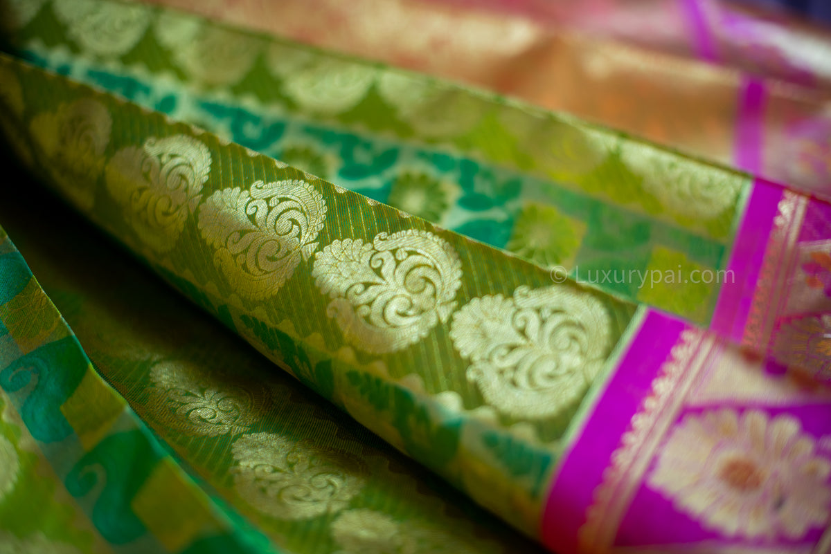 Gorgeous Parrot & Leaf Green Kanchipuram Pure Pattu (Silk) Handloom Kai Korvai Bridal Wedding Saree