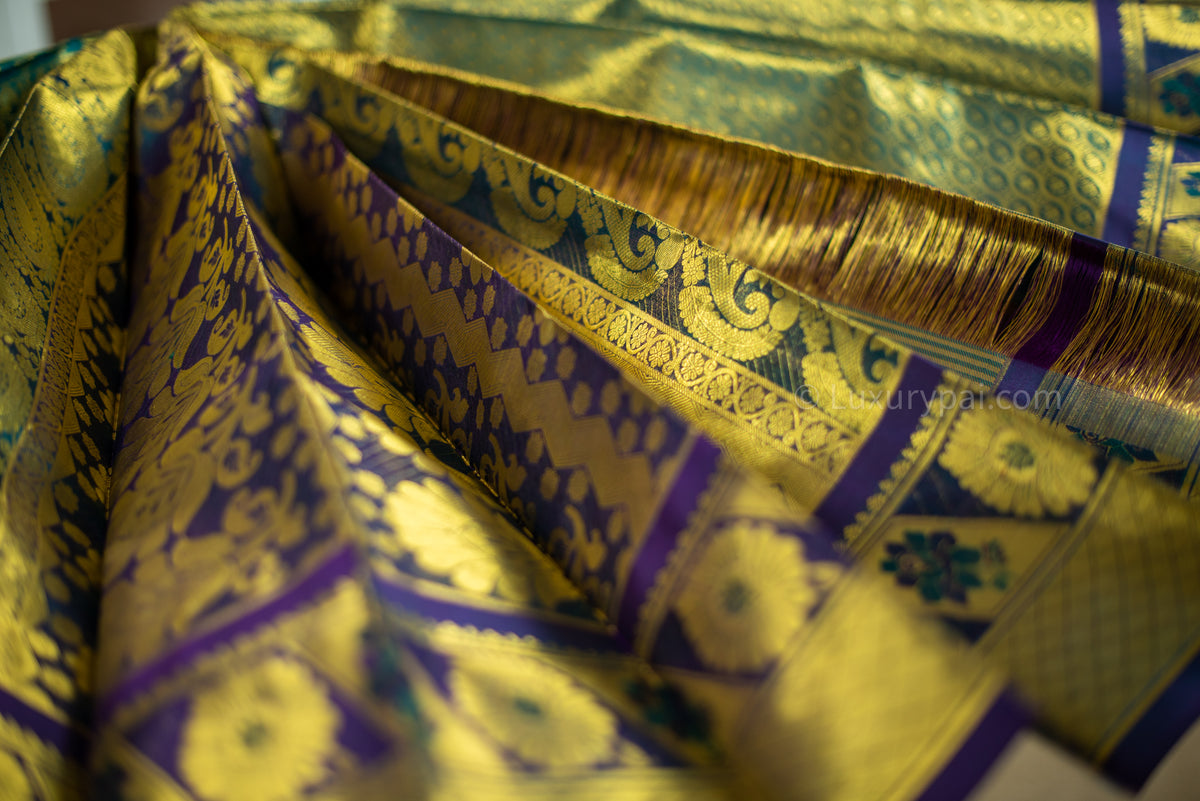 Elegant Green Kanchipuram Pure Pattu (Silk) Handloom Kai Korvai Bridal Wedding Saree
