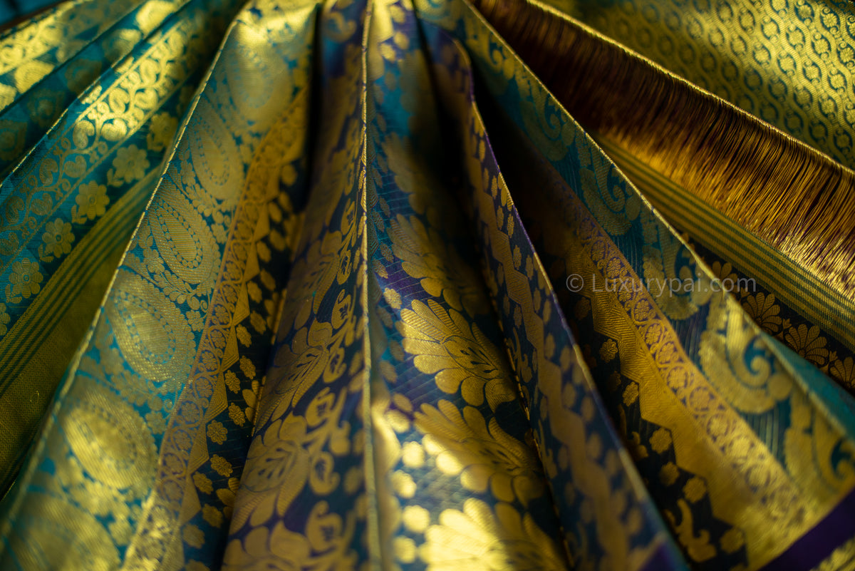 Elegant Green Kanchipuram Pure Pattu (Silk) Handloom Kai Korvai Bridal Wedding Saree