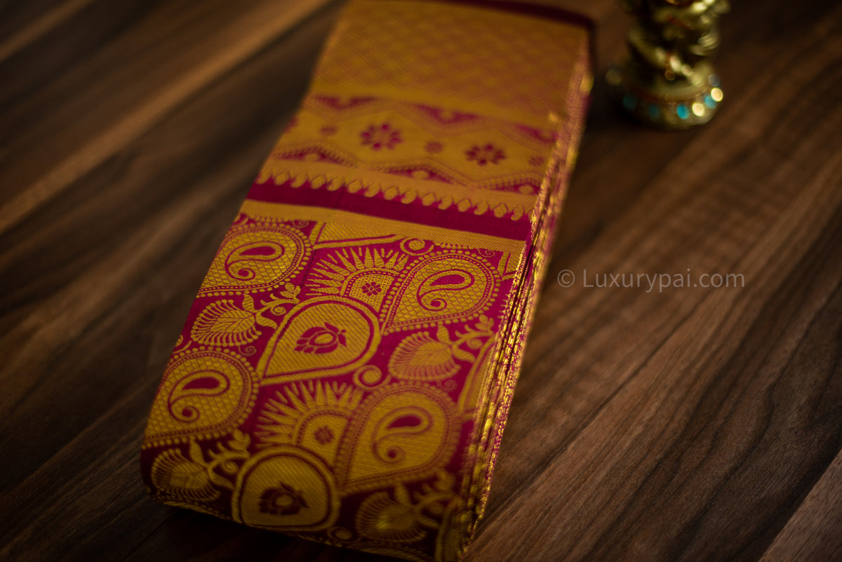 Elegant Maroon Kanchipuram Pure Pattu (Silk) Handloom Kai Korvai Bridal Wedding Saree