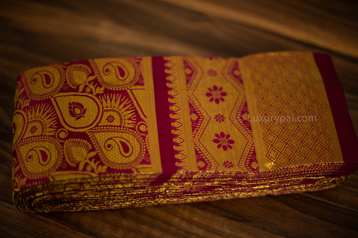 Elegant Maroon Kanchipuram Pure Pattu (Silk) Handloom Kai Korvai Bridal Wedding Saree