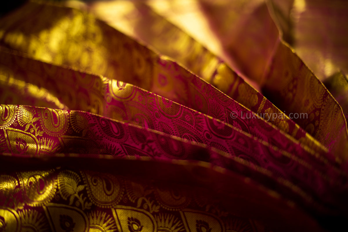 Elegant Maroon Kanchipuram Pure Pattu (Silk) Handloom Kai Korvai Bridal Wedding Saree
