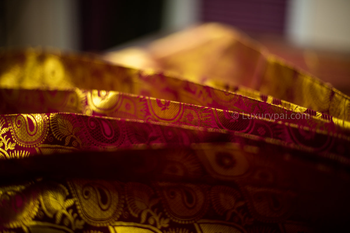 Elegant Maroon Kanchipuram Pure Pattu (Silk) Handloom Kai Korvai Bridal Wedding Saree