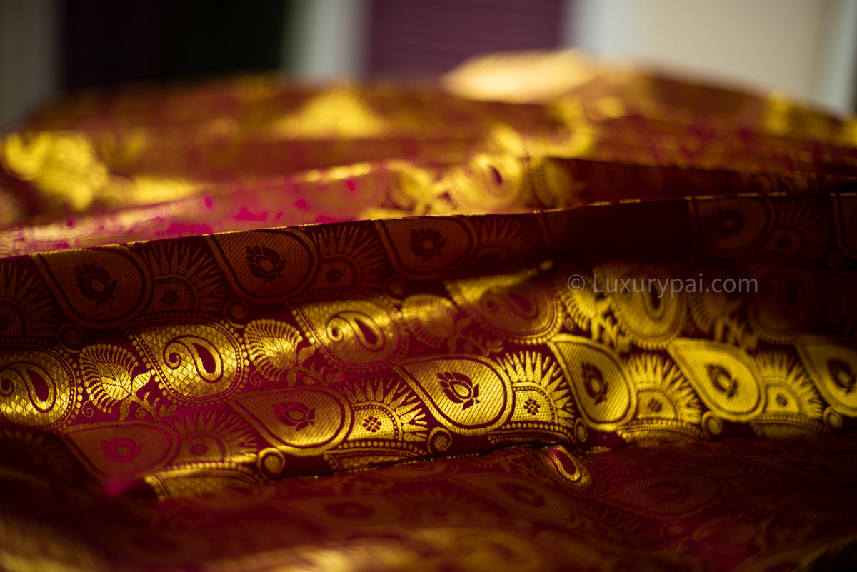 Elegant Maroon Kanchipuram Pure Pattu (Silk) Handloom Kai Korvai Bridal Wedding Saree