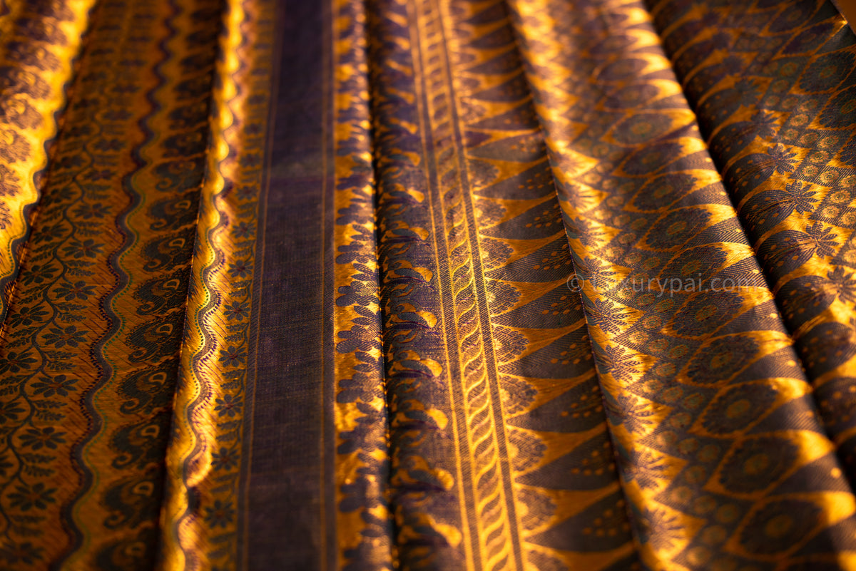 Elegant Iridescent Kanchipuram Pure Pattu (Silk) Handloom Kai Korvai Bridal Wedding Saree