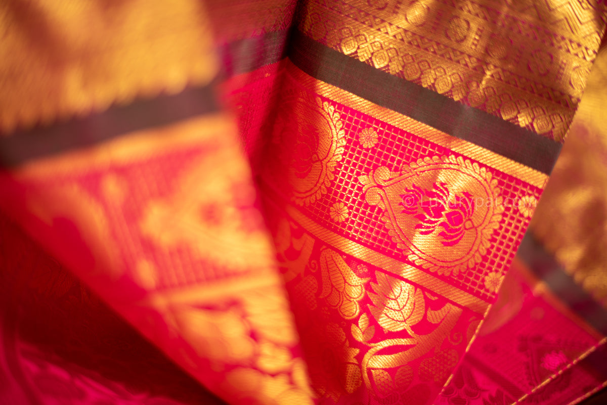 Stunning Cotton Candy Kanchipuram Pure Pattu (Silk) Handloom Kai Korvai Bridal Wedding Saree