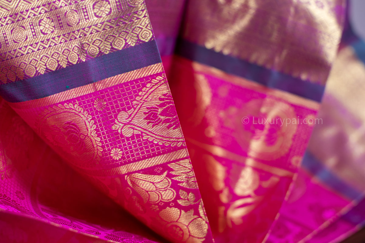 Stunning Cotton Candy Kanchipuram Pure Pattu (Silk) Handloom Kai Korvai Bridal Wedding Saree