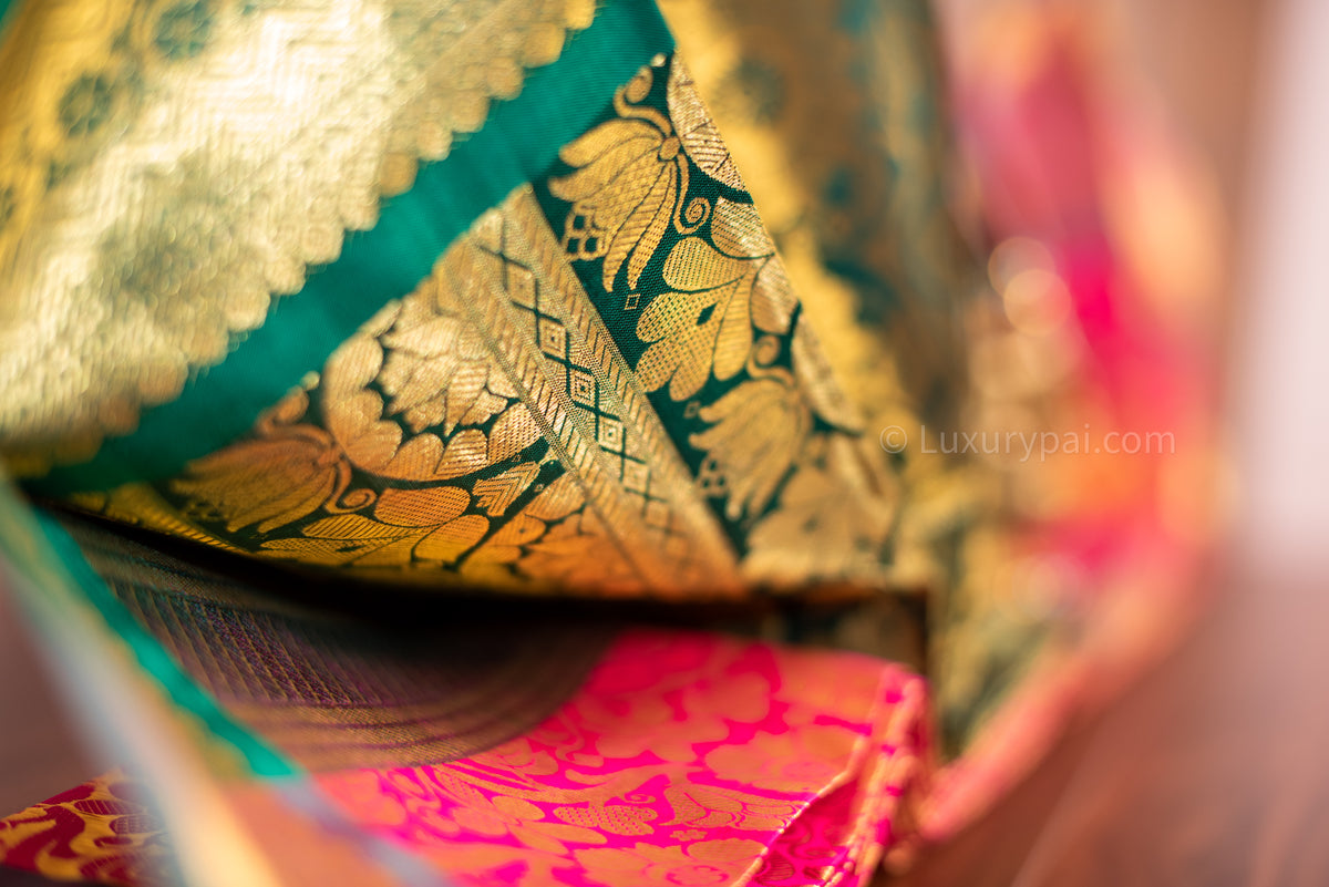 Stunning Cotton Candy Kanchipuram Pure Pattu (Silk) Handloom Kai Korvai Bridal Wedding Saree