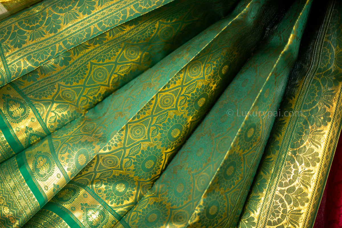 Stunning Cotton Candy Kanchipuram Pure Pattu (Silk) Handloom Kai Korvai Bridal Wedding Saree