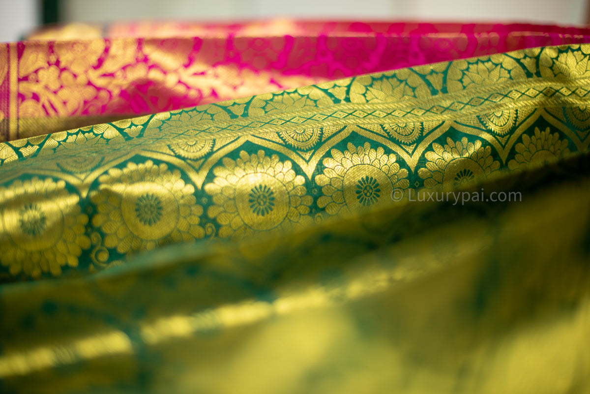 Stunning Cotton Candy Kanchipuram Pure Pattu (Silk) Handloom Kai Korvai Bridal Wedding Saree