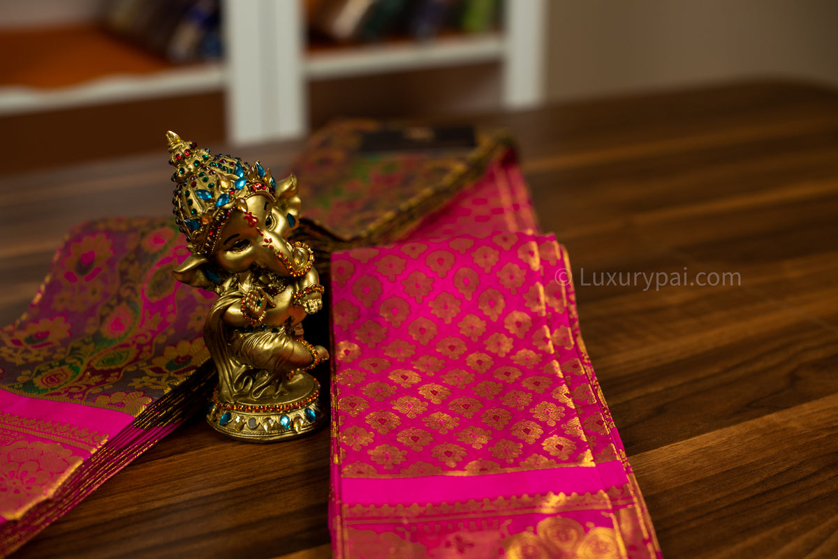 Iridescent Kanchipuram Pure Silk Handloom Bridal Wedding Saree