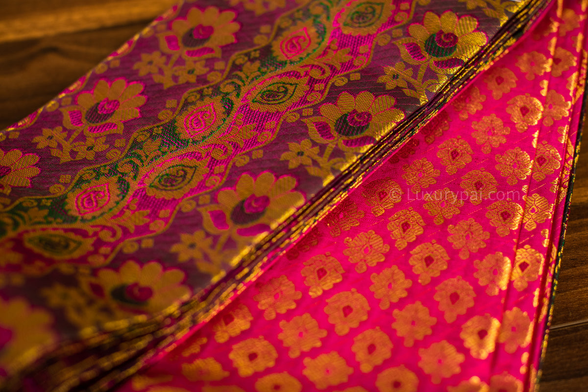 Dazzling Iridescent Kanchipuram Pure Pattu (Silk) Handloom Kai Korvai Bridal Wedding Saree