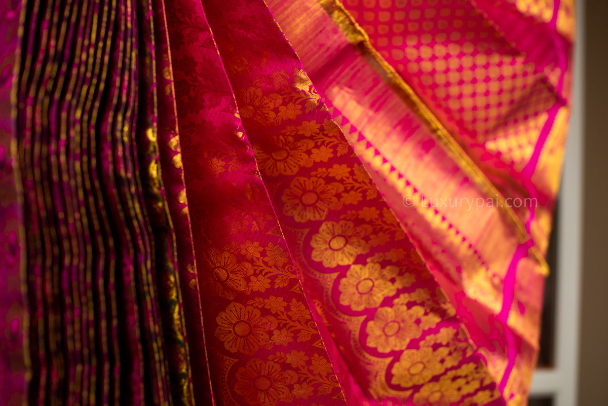 Iridescent Kanchipuram Pure Silk Handloom Bridal Wedding Saree