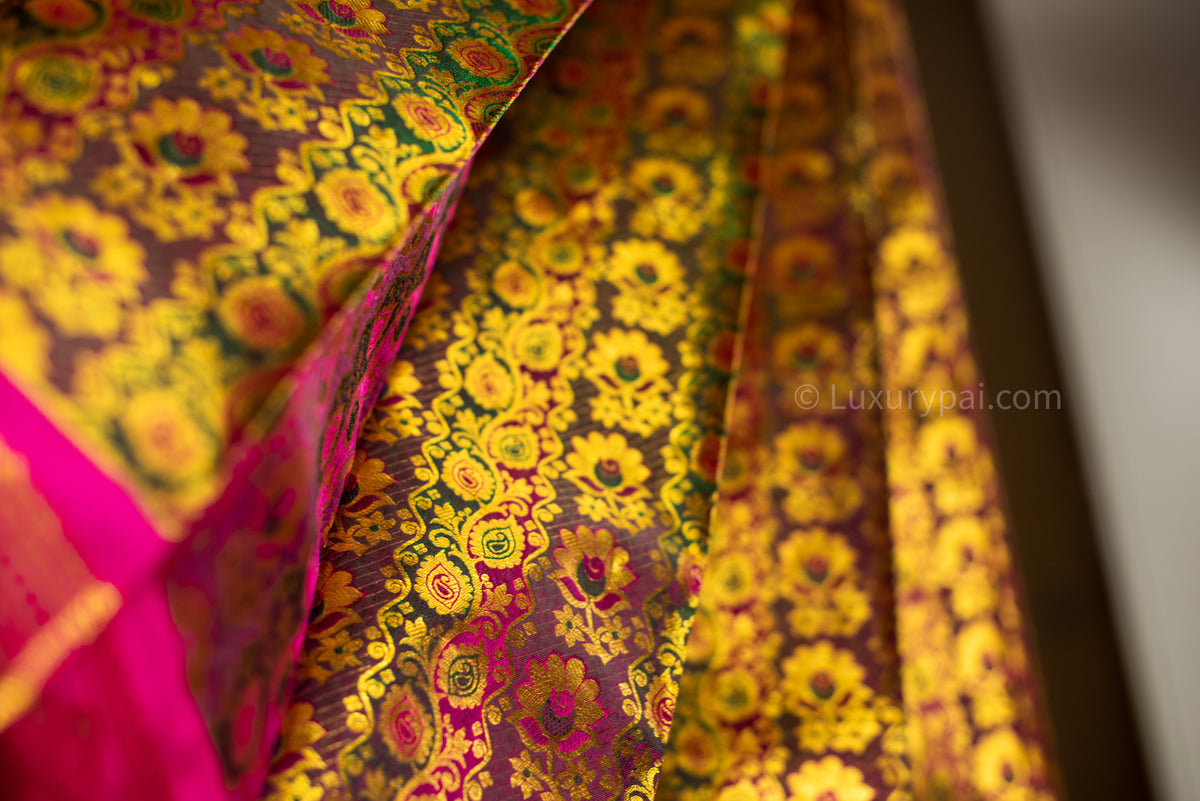 Dazzling Iridescent Kanchipuram Pure Pattu (Silk) Handloom Kai Korvai Bridal Wedding Saree