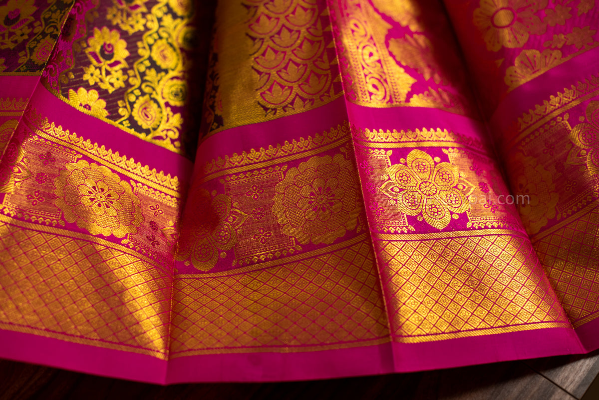 Dazzling Iridescent Kanchipuram Pure Pattu (Silk) Handloom Kai Korvai Bridal Wedding Saree