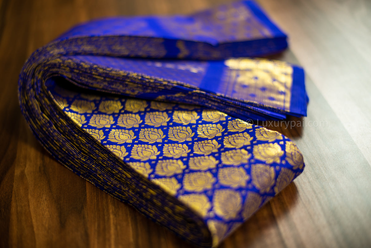 Elegant Violet Kanchipuram Pure Pattu (Silk) Handloom Kai Korvai Bridal Wedding Saree