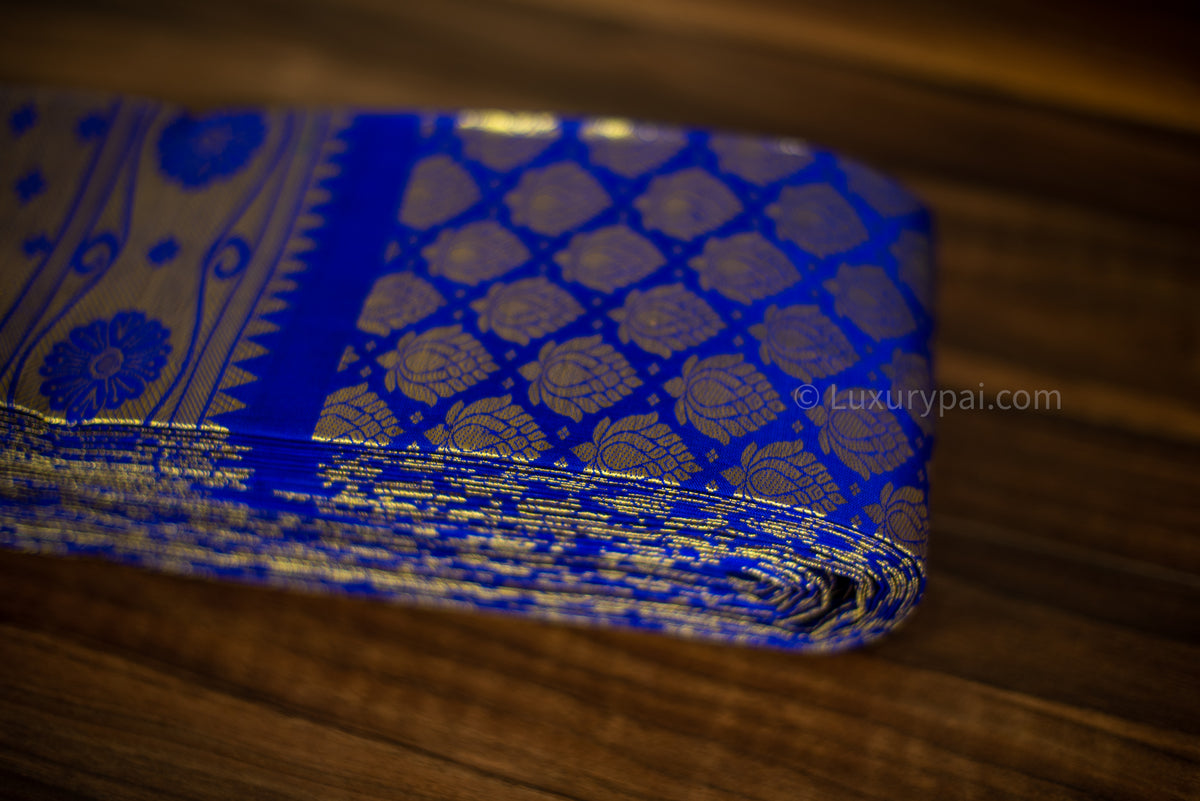 Elegant Violet Kanchipuram Pure Pattu (Silk) Handloom Kai Korvai Bridal Wedding Saree