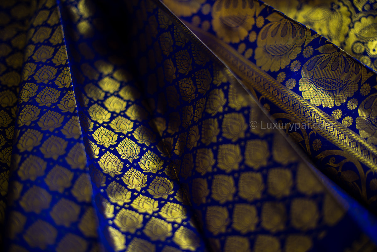 Elegant Violet Kanchipuram Pure Pattu (Silk) Handloom Kai Korvai Bridal Wedding Saree