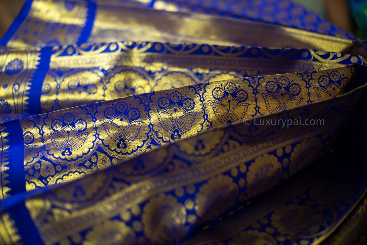 Elegant Violet Kanchipuram Pure Pattu (Silk) Handloom Kai Korvai Bridal Wedding Saree