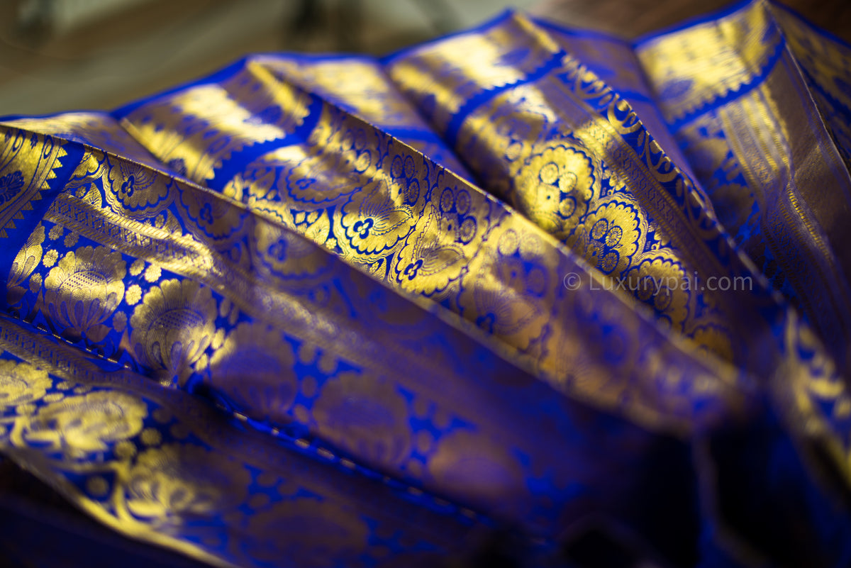 Elegant Violet Kanchipuram Pure Pattu (Silk) Handloom Kai Korvai Bridal Wedding Saree