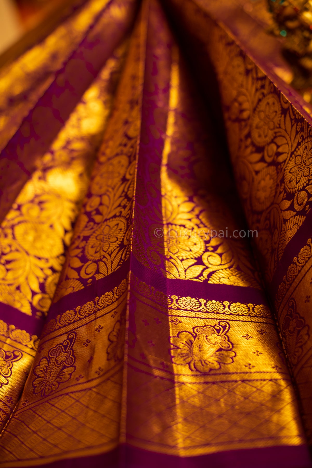 Stunning Purple Kanchipuram Pure Pattu (Silk) Handloom Kai Korvai Bridal Wedding Saree